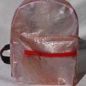 Orange opaque small backpack, unique, hand made with recycled material